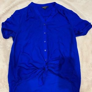 Express Button Down High Low Front Tie Top